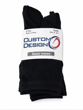 Custom Design Youth Black Crew Socks 6 Pair Pack
